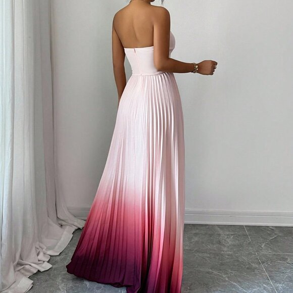 Multicolor Women's Elegant Romantic Ruched Waist A-Line maxi dress - Picture 3 of 6